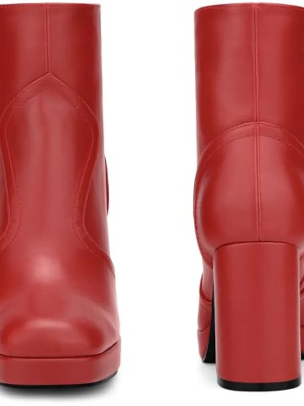 Faux Leather Squared Toe Platform Chunky Heels Ankle Boots for Women